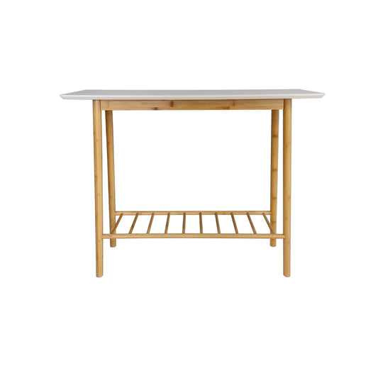Bamboo Side Table with White Top - front view on white