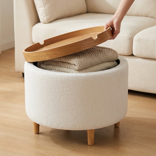 wn-hover-usescene boucle-fabric-round-storage-ottoman-with-tray-white
