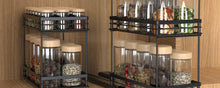 WarmyNest pull-out spice racks in a kitchen cupboard, part of the Storage and Shelving range