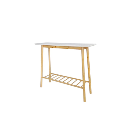 Bamboo Side Table with White Top - 45 degree view on white