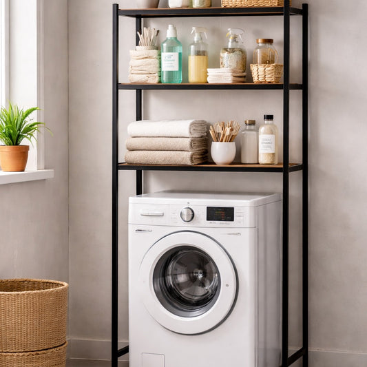 Over-Toilet & Laundry Shelving Unit, Black - over washing machine scene