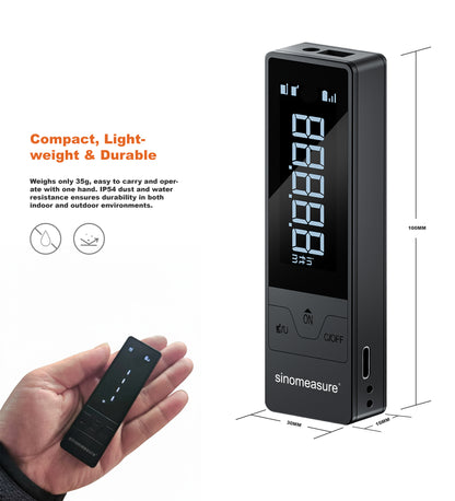 The M4 held in one hand, with body dimensions 100 x 30 x 16 mm and a weight of 35 g