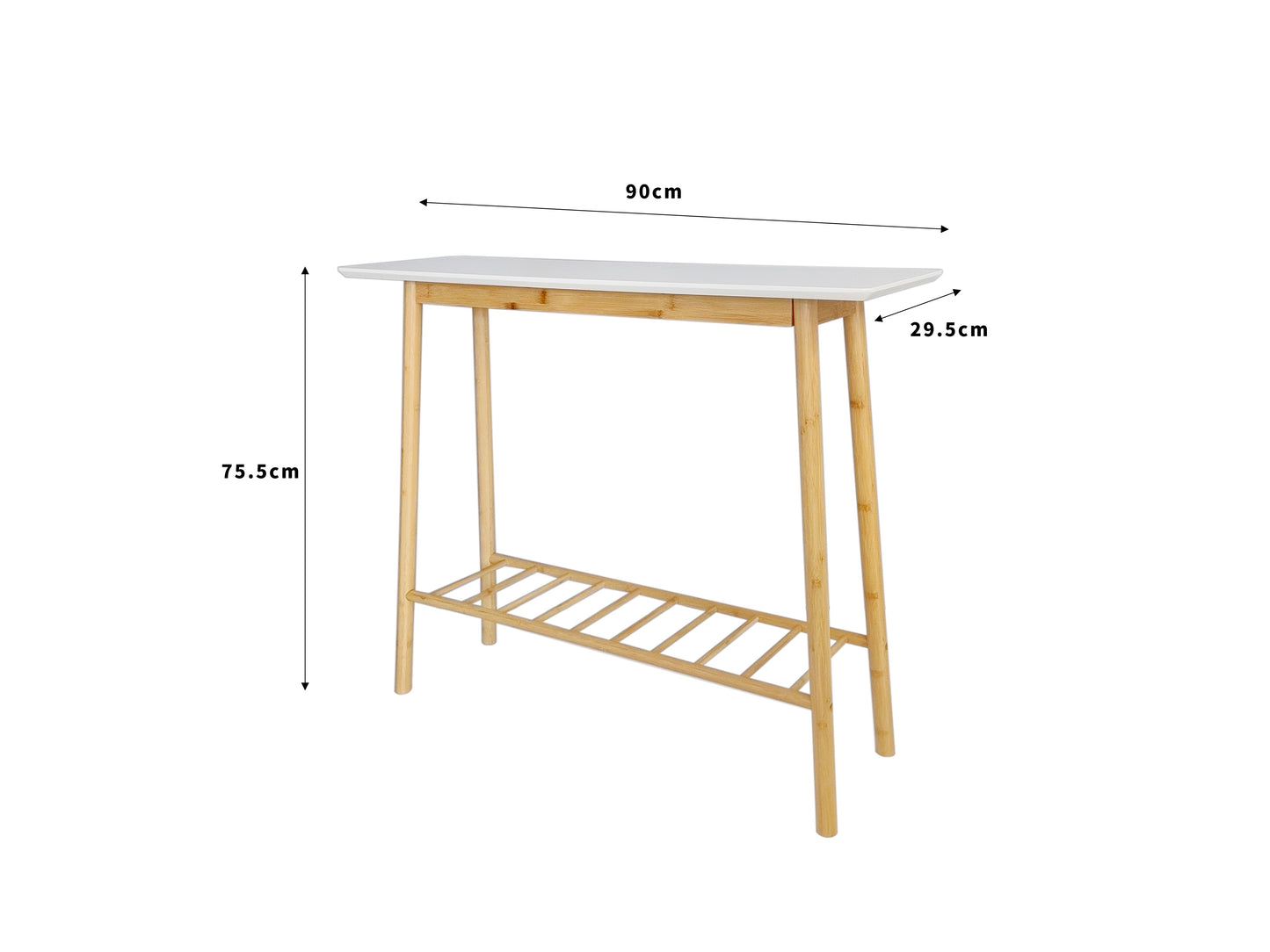 Bamboo side table dimensions, 90 x 29.5 x 75.5 cm