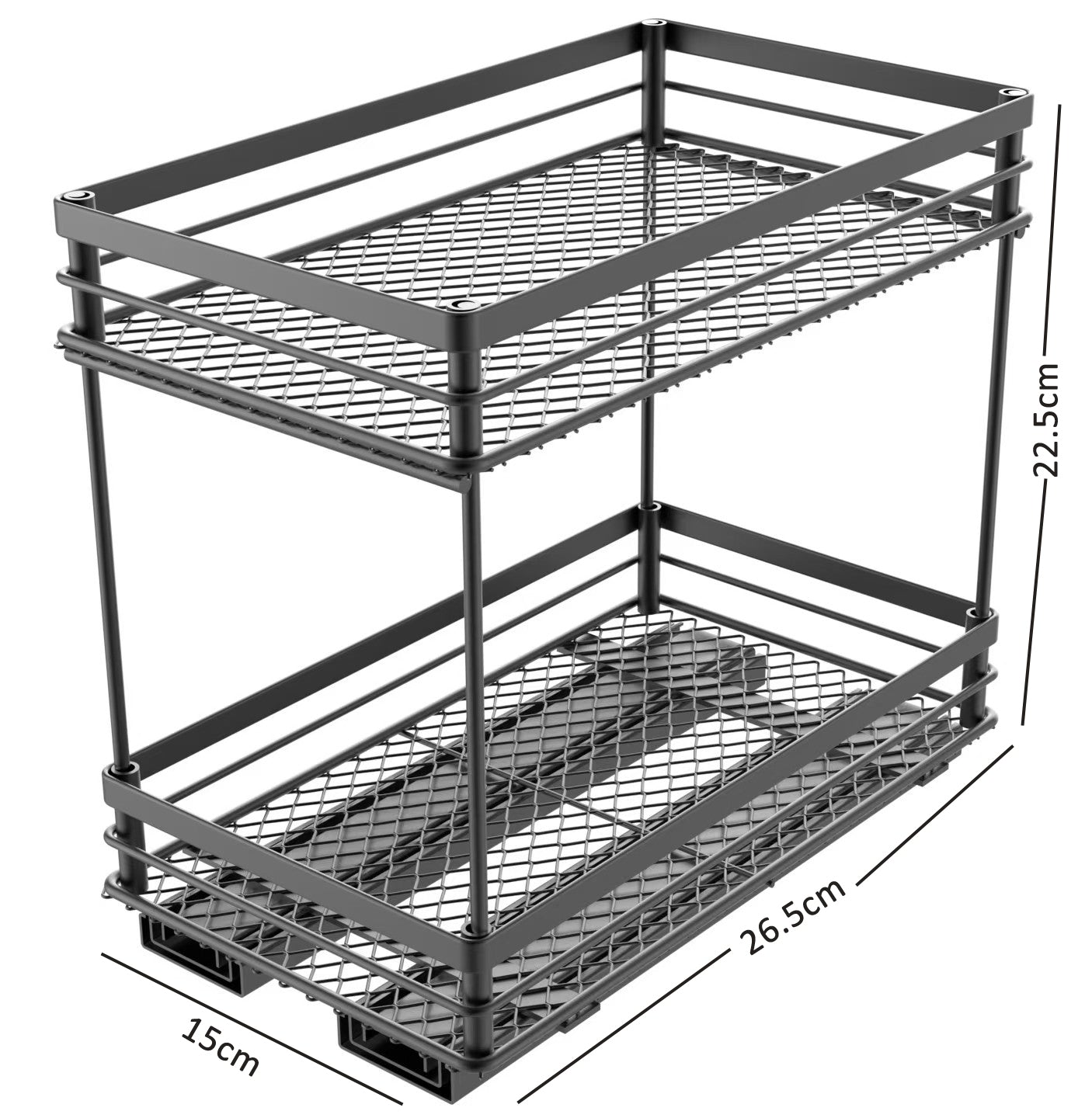 Dimensions of the 2-Tier wide 15cm spice rack, 26 x 15 x 22.5 cm