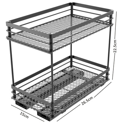 Dimensions of the 2-Tier wide 15cm spice rack, 26 x 15 x 22.5 cm