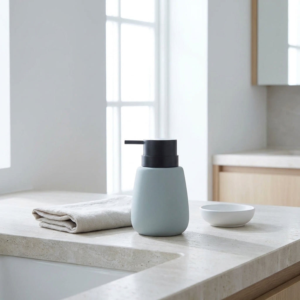 wn-hover-usescene sage-blue-matte-tapered-ceramic-lotion-dispenser-ceramic-25-0629