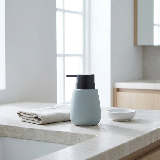 wn-hover-usescene sage-blue-matte-tapered-ceramic-lotion-dispenser-ceramic-25-0629