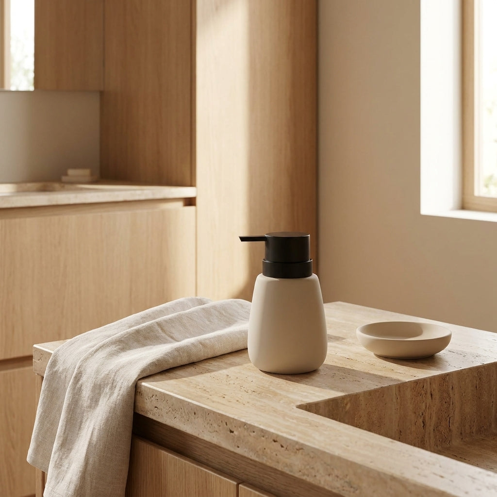 wn-hover-usescene ivory-matte-tapered-ceramic-lotion-dispenser-ceramic-25-0632