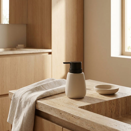 wn-hover-usescene ivory-matte-tapered-ceramic-lotion-dispenser-ceramic-25-0632