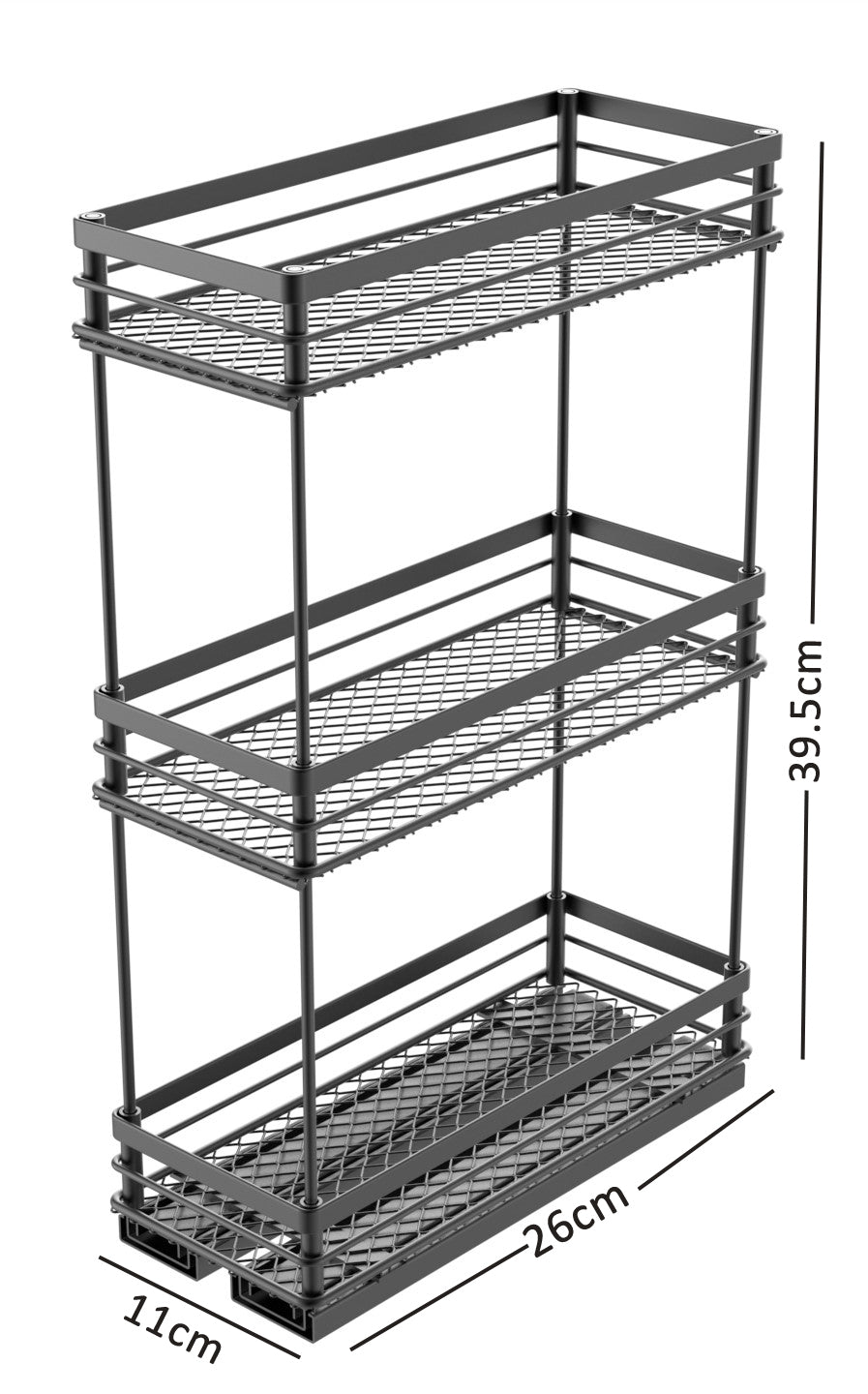 Dimensions of the 3-Tier narrow 11cm spice rack, 26 x 11 x 39.5 cm