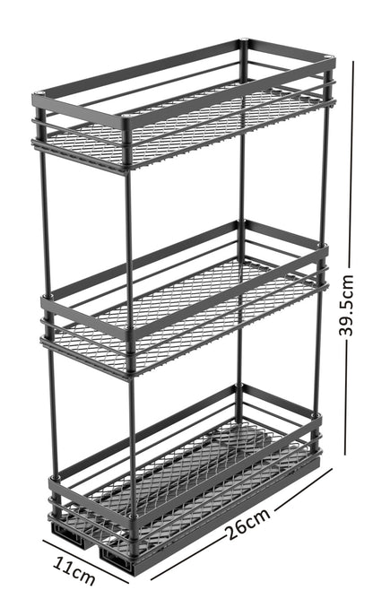 Dimensions of the 3-Tier narrow 11cm spice rack, 26 x 11 x 39.5 cm
