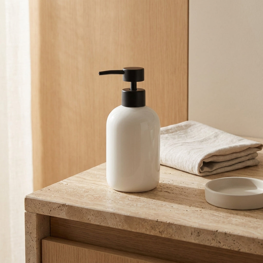 wn-hover-usescene glossy-white-ceramic-lotion-dispenser-with-black-pump-ceramic-25-0649