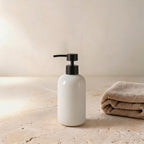 Glossy White Ceramic Lotion Dispenser with Black Pump