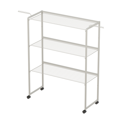 White 3-tier clothes airer shown open from the front, 120cm wide and 157cm tall