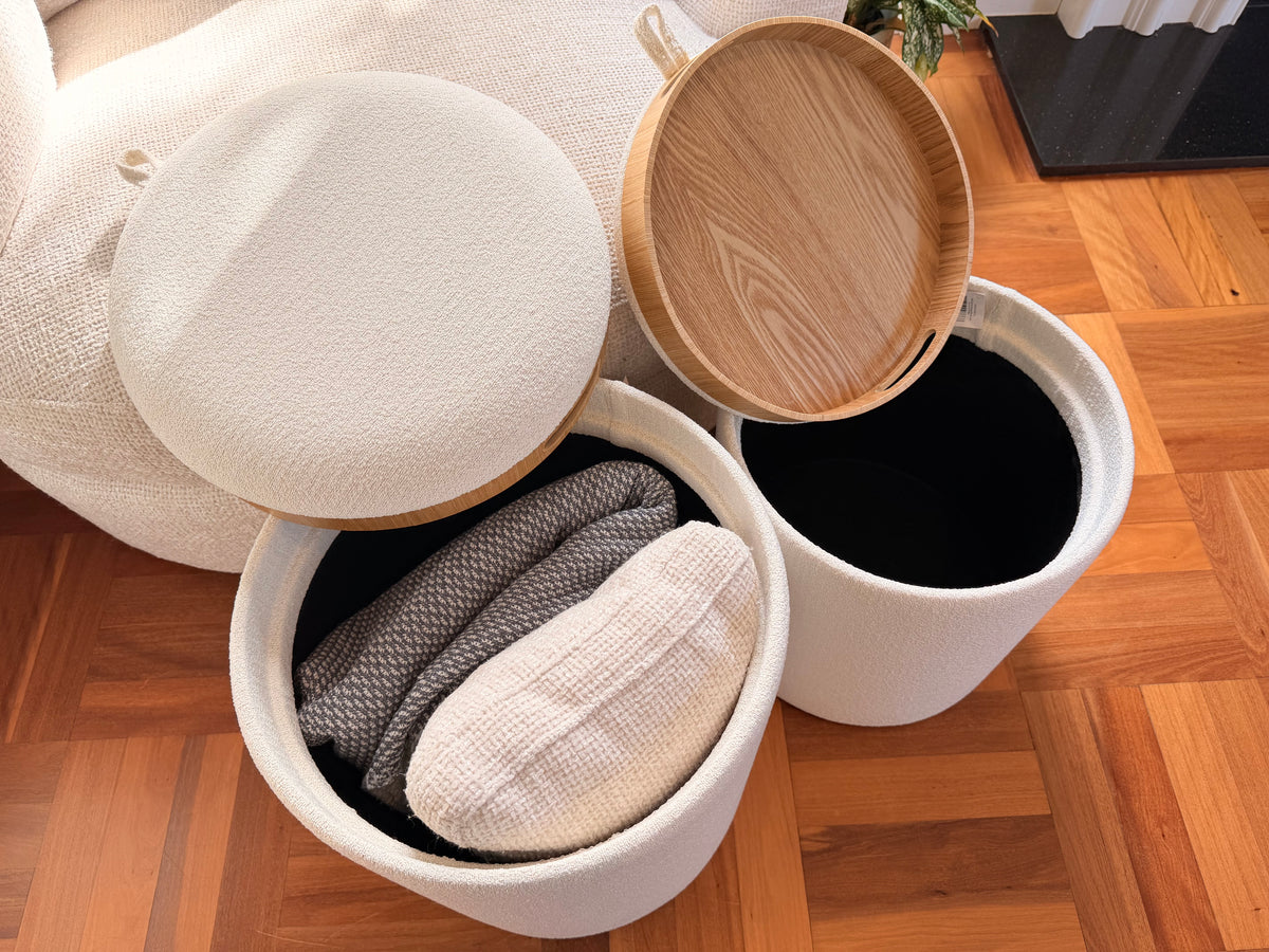 wn-shoot-filled chenille-fabric-round-storage-ottoman-stool-with-tray-set-of-2-beige