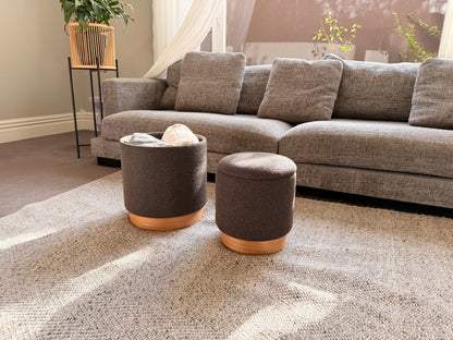 wn-shoot-room boucle-fabric-round-storage-ottoman-stool-set-of-2-wood-base-dark-grey