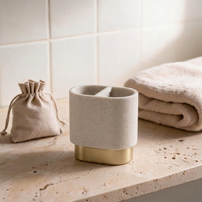Gold & Sand Resin Toothbrush Holder