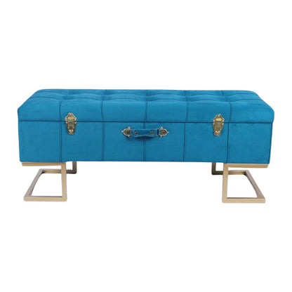 Velvet Storage Ottoman Bench with Gold Iron Base — Peacock Blue | 105cm