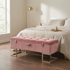 Velvet Storage Ottoman Bench with Silver Iron Base — Pink | 105cm