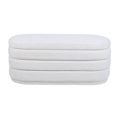 Chenille Storage Ottoman Bench with Timber Frame — White | 104cm