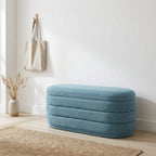 Chenille Storage Ottoman Bench with Timber Frame — Blue | 104cm
