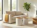 Chenille Fabric Round Storage Ottoman Stool with Tray Set of 2 — Beige