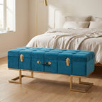 Velvet Storage Ottoman Bench with Gold Iron Base — Peacock Blue | 105cm
