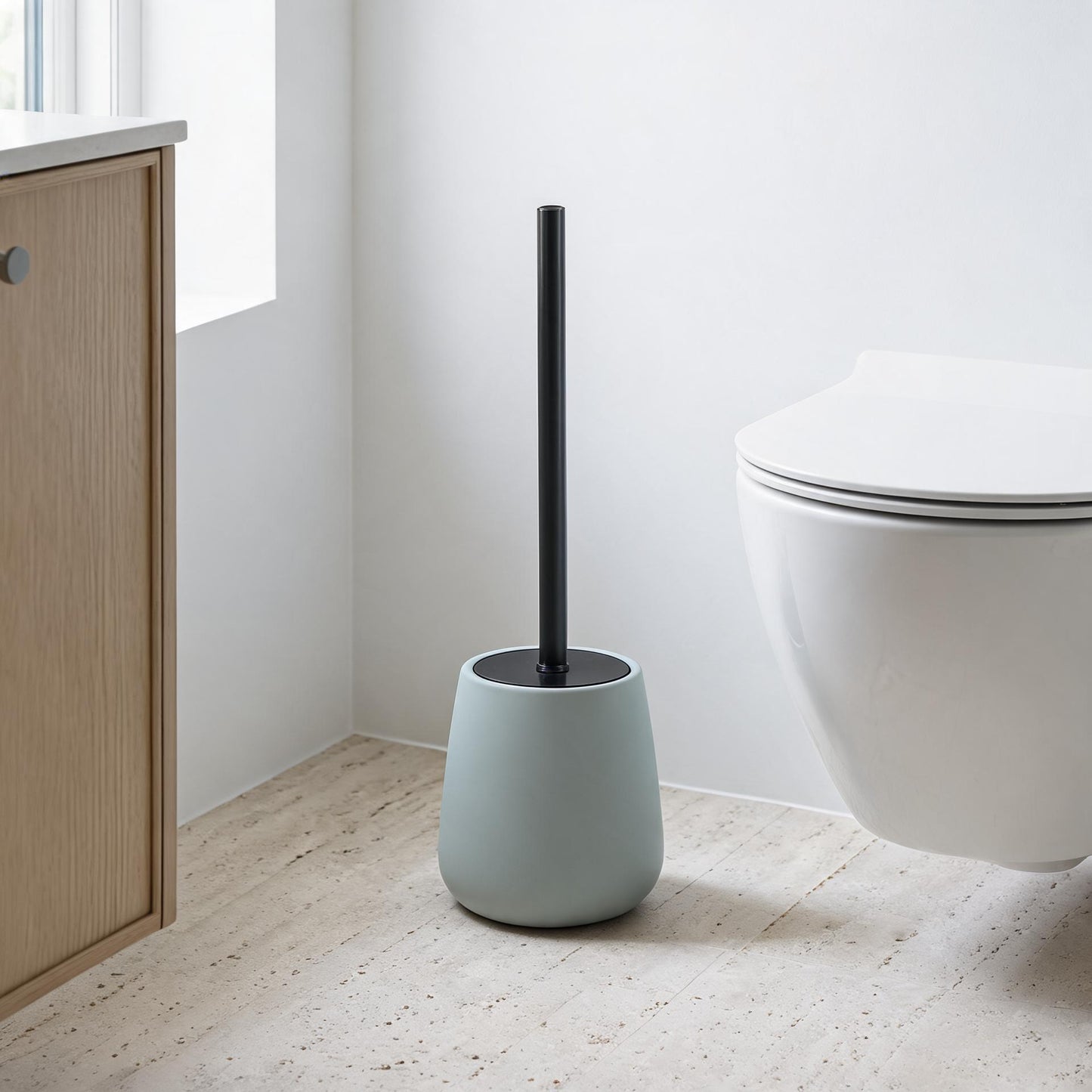Sage Blue Matte Tapered Ceramic Toilet Brush Holder