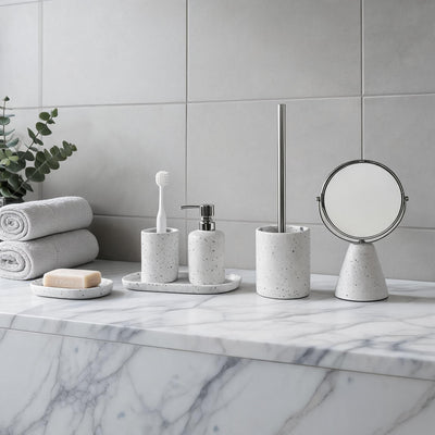 Nordic Terrazzo Cement Bathroom Bundle — 6-Piece Set with Mirror