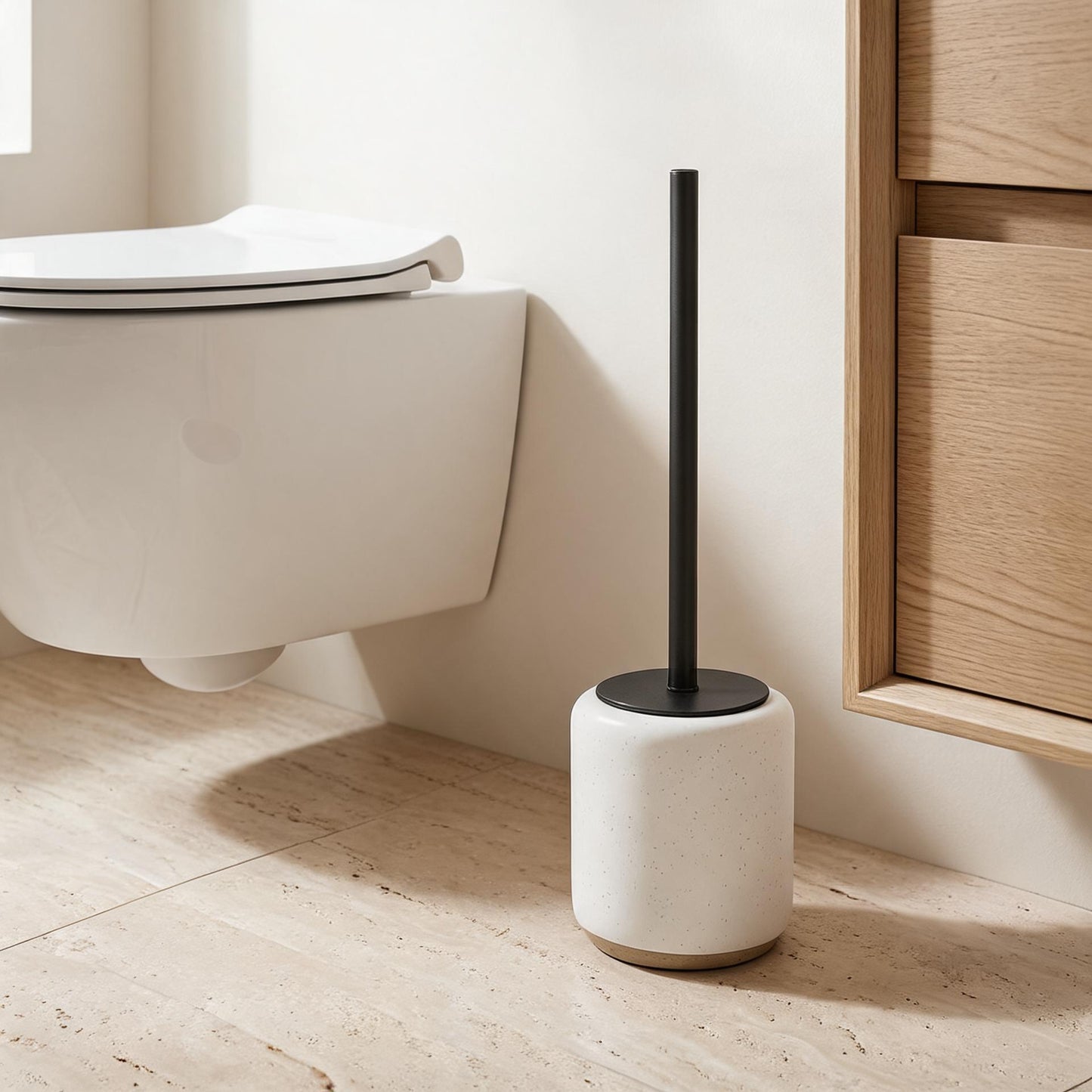 Two-Tone White & Beige Ceramic Toilet Brush Holder