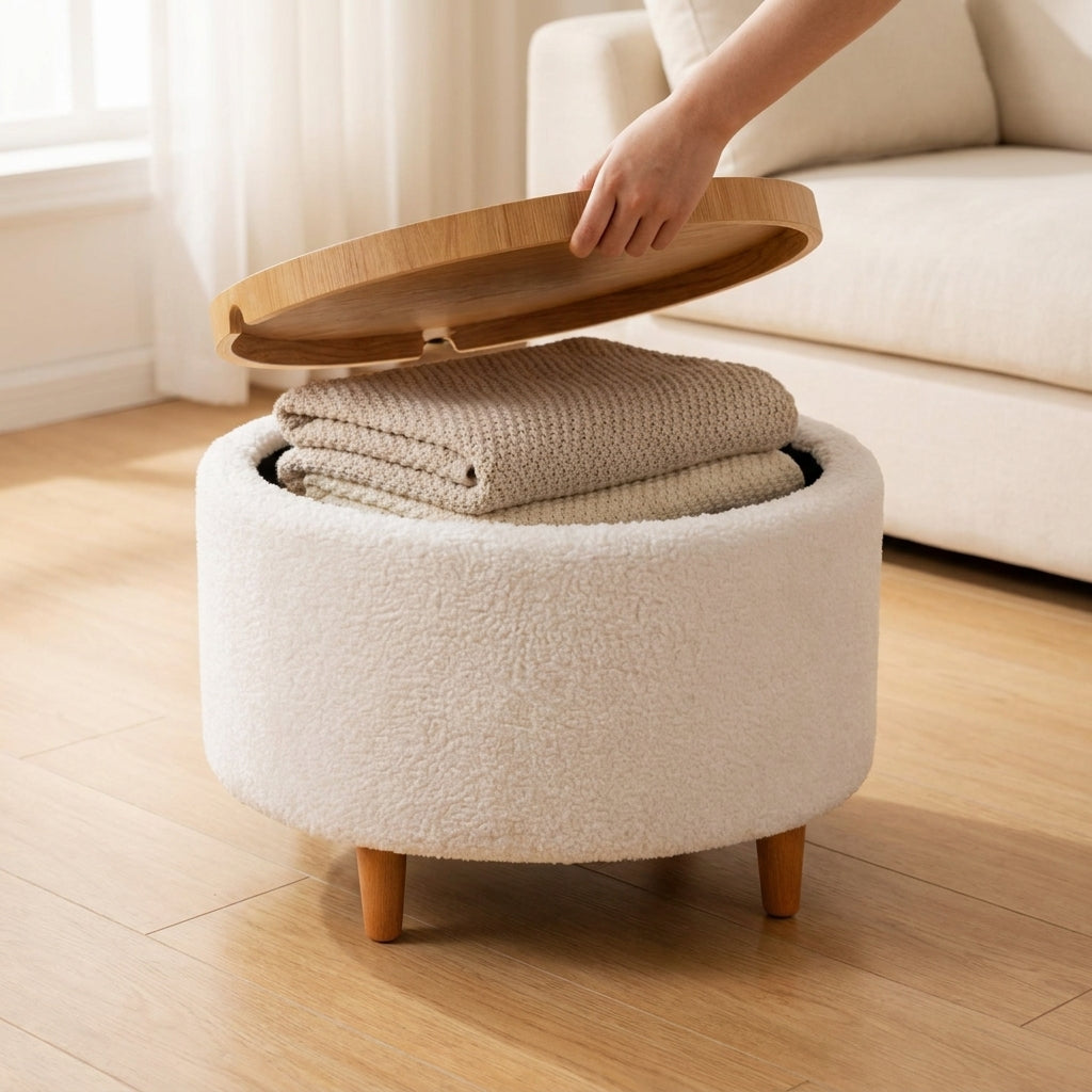 wn-hover-usescene sherpa-fur-round-storage-ottoman-with-wooden-tray-white
